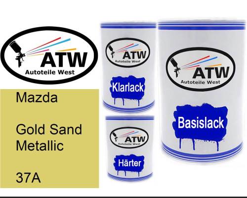 Mazda, Gold Sand Metallic, 37A: 500ml Lackdose + 500ml Klarlack + 250ml Härter - Set, von ATW Autoteile West.